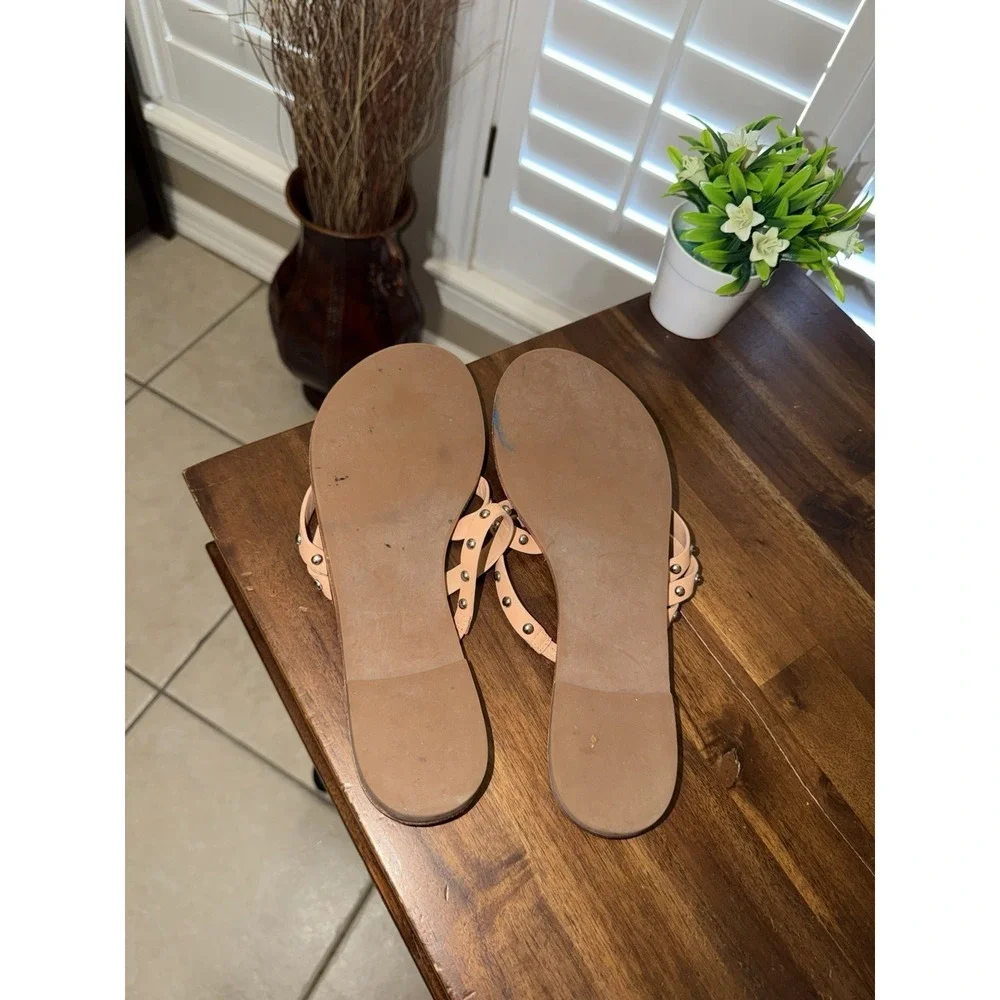 Tory‎ Burch Patos Nude Studded Multi Strap Leather Sandals 8.5